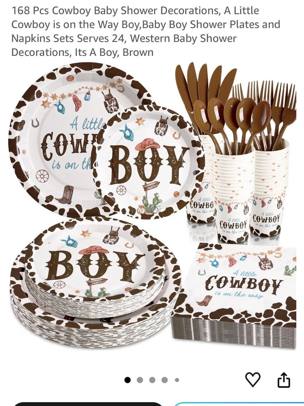 Cowboy Baby Shower Party Supplies Set for Boys - Brown 2 sets